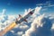 high-speed rocket soaring through clouds