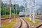 High-speed train Allegro. Fast passenger train. Passenger Transportation. Russia, Leningrad region, July 14, 2018