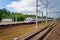 High-speed train Allegro. Fast passenger train. Passenger Transportation. Russia, Leningrad region, July 14, 2018