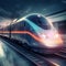 High-speed train at high speed on the railroad. Generative Ai