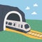 High-speed train and mountain tunnel. Hand drawn vector illustration