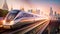 A high speed train races through a bustling city, leaving a trail of motion blur in its wake, The high-speed train in Bangkok,