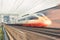 High-speed train rides supersonic with a hot burning nose front