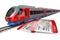 High speed train with tickets. Travel concept, 3D rendering