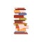 High stack of books, vector school exam textbooks and literature, dictionaries and encyclopedias, library or bookstore