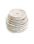 High stack of white dinner plates and saucers iso