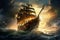 High Stakes Chase: Pirate Ship Pursues Through Stormy Seas