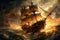 High Stakes Chase: Pirate Ship Pursues Through Stormy Seas