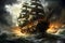 High Stakes Chase: Pirate Ship Pursues Through Stormy Seas