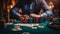 High Stakes Drama: Closeup on Poker Players' Hands. Generative ai