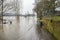 The high state of the river Rhine in western Germany, which emerged from the riverbed, flooded pavement and bicycle path.