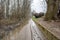 The high state of the river Rhine in western Germany, which emerged from the riverbed, flooded pavement and bicycle path.