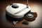 high-tech android robot vacuum cleaner with various accessories, including broom and dustpan