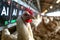 A high-tech chicken farm managed by artificial intelligence. Control Dashboard with phrase AI and chicken