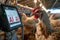 A high-tech chicken farm managed by artificial intelligence. Control Dashboard with phrase AI and chicken