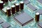 High-tech electronic parts and microprocessors on the board close-up