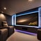 A high-tech, home cinema with a large screen, surround sound, and plush theater seating3