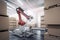 high-tech material handling and palletizing robot performing precise movements in a factory environment