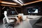 high-tech office with sleek furniture and futuristic gadgets