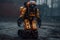 high-tech robotic firefighter, equipped with advanced sensors and gadgets for rescue operations