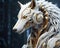 high-tech wolf robot is in white and gold.