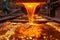 High-temperature Molten Metal Pouring in Industrial Foundry, Smelting Process, Metallurgy and Manufacturing Concept