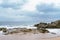 High Tides Coming on to the Rocky Shores of Costa Brava in Spain, cloudy weather