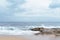 High Tides Coming on to the Rocky Shores of Costa Brava in Spain, cloudy weather