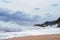 High Tides Coming on to the Rocky Shores of Costa Brava in Spain, cloudy weather