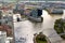 High top view of river and city buildings from Dusseldorf Rhine