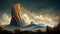 High tower rock. Fantasy landscapePicturesque landscape. Imitation of oil painting. AI-generated