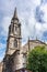 High towers of monumental buildings in the medieval city of Edinburgh, Scotland.