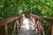 High tree canopy trail massive wooden walkway