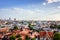 High view on Bangkok under blue sky with white clouds