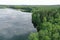 High view of shore lake and forest