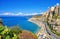 High view of Tropea town and Tyrrhenian Sea beach,Tropea, Calabria, Italy