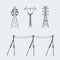 High voltage electric line pylon. Icon set suitable for creating