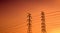 High voltage electric pylon and electrical wire with sunset sky. Electricity poles. Power and energy support factory concept. High