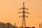 High voltage electrical pole sunset silhouette