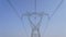 High voltage electricity pole with fog cloudy nature. Power supply lines through electricity pole for industrial supply