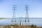 High voltage electricity towers in south San Francisco Bay, Sunnyvale, California