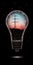 High-voltage power lines in symbolic light bulb on black background. Energy security. Low-poly design based on vertical