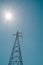 High Voltage Power Pole Line Clear Blue Sky