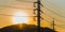 High voltage power poles and lines silhouette