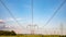 High voltage pylon on skies background, Transmission line tower.