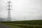 High voltage transmission lines in misty rain