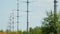 High voltage transmission towers hold electric wires