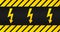 High voltage warning plate, old danger sign with yellow and black stripes.