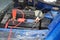 High voltage wires to the car battery. Charging automobile discharged battery