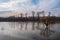 The high water level of the river and flooded trees